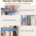 Whitmor 3 Tier Rolling Garment Rack, Heavy Duty Adjustable Metal Clothing Rack with Side Hooks, Double Rods & 360° Lockable Wheels, Max 600LBS for Hanging Clothes, 43" L x 18" W x 80" H, Black - Image 4