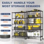 5-Tier Heavy Duty Wire Shelving Unit,35" Dx18 Wx 71" H,Shelf Racks On Lockable Wheels,Height Adjustable Metal Shelves,Shelving Unit and Storage for Bathroom,Kitchen,Garage,Office,Studio,Black - Image 8