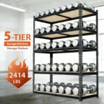 60" H x 28.03" W x 12" D Utility Shelves for Kitchen Pantry: 5-Shelf Storage-Rack Adjustable Metal+Wood Steel Stand Closet/Garage Shelving Unit Organizer System for Basement, Small (Black) - Image 6