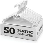 ZOBER Standard Plastic Hangers Pack of 50, Durable Slim Lightweight Clothes Hangers with Built-in Strap Hooks, Space Saving Closet Organizer for Shirts, Pants & Dresses