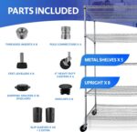 Crescent, Chrome, 48 x 18 x 76, 4000 LBS, Metal Shelves for Storage with Wheels, Ideal for Garage Shelving, 5 Tier Wire Shelving Rack for Kitchen Storage, Heavy Duty Shelving for Home Storage - Image 5