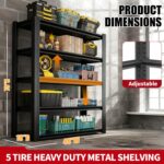 78" H Garage Shelving, Metal Storage Shelves, 3000LBS Heavy Duty Shelving, Adjustable 5 Tier Storage Rack, Industrial Utility Shelf for Garage, Warehouse, Kitchen,18" D×47.5" W×78" H, Black - Image 2