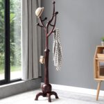 Bekrvio Coat Rack Freestanding Wood Tree Rack with 8 Hooks, Creative Design Tree Branch-look, Coat Tree Clothes Hanger Stand with Stable Sphere Base for Entryway, Hallway, Bedroom (Wine Red)