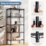 DUMOS 5-Tier Metal Wire Storage Shelves, Adjustable Standing Storage Rack Shelf, Heavy Duty Steel Shelving Unit Organizers for Kitchen Bathroom Pantry Garage, 23.2" W×13.4" D×59.8" H, Black - Image 5