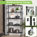 5-Tier Storage Shelves with Wheels, Adjustable Wire Shelving Unit,Metal Rolling Shelves for Storage Utility Shelf Organizer Rack for Kitchen Garage Pantry Closet Laundry(5-Tier Shelf) - Image 6