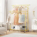 Calmootey Double Rod Clothing Garment Rack,Rolling Hanging Clothes Rack,Portable Clothes Organizer for Bedroom,Living Room,Clothing Store,Gold - Image 5