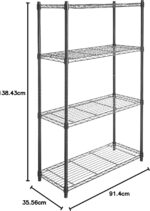 Amazon Basics 4-Shelf Adjustable, Heavy Duty Storage Shelving Unit on 7.62 cm Wheel Casters, Metal Organizer Wire Rack, Black, 91.4 cm L x 110.16 cm W x 146 cm H - Image 7