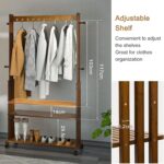 medla Wooden Clothes Hanger Rail: Heavy Duty Clothes Rail stand Bamboo Clothing Rack Wheels Clothes Rail Stand with Wheels Coat Rack on Wheels with 2 Tier Shelves for Bedroom, Living Room - Image 5