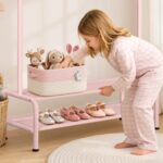 mirolam Kids Clothing Rack - Kids Dress Up Clothes Storage Racks - Dress Up Rack for Little Girls - Small Kids Costume Wardrobe Rack with 2 Floors Storage Shelf - Mini Short Kids Clothing Garment Rack - Image 4