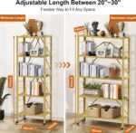 5 Tier Foldable Storage Shelves, Expandable Folding Shelving Units with Wheels, Changeable into 2 Shelf Units, Collapsible Adjustable Storage Rack Metal Shelves for Storage, Pantry, Garage, Gold - Image 2
