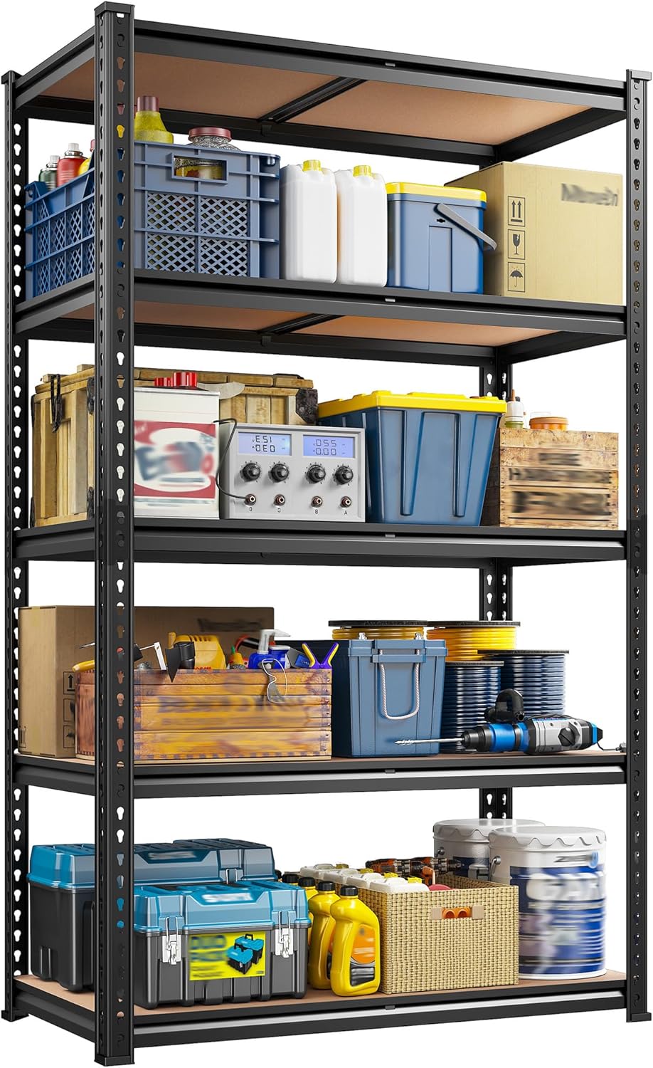 81xSJfQA9GL._AC_SL1500_.jpg 5-Tier Heavy Duty Metal Shelving Unit 183H x 90W x 30.5Dcm, 900KG Capacity, Adjustable Corner Shelf Rack for Storage, Boltless Assembly Pantry - Image 1
