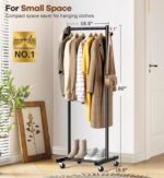 MISSLO Small Clothes Racks for Hanging Clothes Clothing Rack with Wheels 60" Metal Garment Rack with Shelves Portable Rolling Wardrobe Rack for Small Space, Black - Image 2