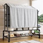 Double-Rail Clothes Rack, Multifunctional Heavy-duty Garment Rack with Wheels, Hanger with Side Hooks, Easy to Assemble, for Home Office Bedroom (black-130) - Image 2