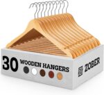 Zober Wooden Suit Hangers 30 Pack with Non Slip Pants Bar - Smooth Finish Solid Wood Coat Hanger with 360° Swivel Hook & Precisely Cut Notches for Camisole,Jacket,Pant,Dress Clothes Hangers - 1 Count