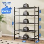 Storage Shelves, 5-Tier Metal Shelving Unit with Adjustable Feet, Heavy-Duty Shelf Organizer for Garage, Kitchen, Pantry and Closet Organization, 36.4" x 11.8" x 68.3", Black - Image 3