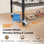 Whitmor 3 Tier Rolling Garment Rack, Heavy Duty Adjustable Metal Clothing Rack with Side Hooks, Double Rods & 360° Lockable Wheels, Max 600LBS for Hanging Clothes, 43" L x 18" W x 80" H, Black - Image 5