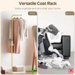YATINEY L Shaped Glod Coat Rack, Metal Coat Tree, Modern Clothes Rack with 3 Hooks and Thickened Base, Floor Standing Coat Hanger Stand, for Entryway, Living Room, Cloakroom, Gold and White YM01DWY1 - Image 3
