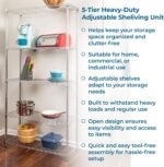 Honey-Can-Do, 5-Tier Chrome Heavy-Duty Adjustable Shelving Unit with 200-lb Per Shelf Weight Capacity - Image 7