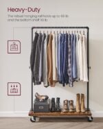 VASAGLE Clothes Rack, Heavy Duty Clothing Rack, Industrial Pipe Style Rolling Garment Rack with Shelf, for Bedroom, Laundry Room, Retail Store, Rustic Brown and Black UHSR65BX - Image 3
