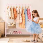 mirolam Kids Clothing Rack - Kids Dress Up Clothes Storage Racks - Dress Up Rack for Little Girls - Small Kids Costume Wardrobe Rack with 2 Floors Storage Shelf - Mini Short Kids Clothing Garment Rack - Image 2
