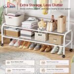 Lukzer Multipurpose Exquisite Single Pole Metal Garment Rack with 2 Bottom and Wheels Shelf Movable Clothing Stand Cloth Storage Organizer (White/34X120X173cm) - Image 6