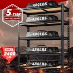 REIBII 2020LBS Storage Shelves 5 Tier Garage Shelving Heavy Duty Adjustable Garage Shelves, Utility Rack Shelf, Shelving Units for Storage Warehouse Pantry Closet, 35.5" W x 11.9" D x 72" H, Black - Image 5