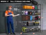 72" Storage Shelves Heavy Duty Shelving Loads 500/2100Lbs, 6 Tier Metal Utility Shelf Rack, Wide Garage Shelving, Adjustable Storage Shelves for Garage Basement Warehouse - Image 2