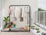 Clothes Rail, Portable Clothes Rack with Hook and Metal Storage Shelf, Heavy Duty Clothes Rail on Wheels, Clothing Rail Clothes Rails for Bedroom, Hanging Rails for Clothes, Holds up to 40 kg, Black - Image 6
