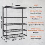 VEVOR Storage Shelving Unit, 5-Tier Adjustable, 2000 lbs Capacity, Heavy Duty Garage Shelves Metal Organizer Wire Rack, Black, 60" L x 24" W x 78" H for Kitchen Pantry Basement Bathroom Laundry Closet - Image 8