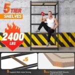REIBII 72" H x 35.55" W x 16" D Storage Shelves 5 Tier Garage Shelving Heavy Duty 2020LBS Adjustable Metal Shelving Unit for Garage Shelves Utility Rack Shelf for Basement Pantry Closet Shelves,Black - Image 8