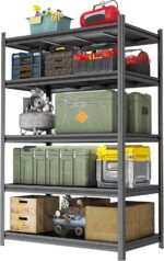 Garage Shelving Unit, Heavy Duty Metal Adjustable Storage, Steel Shelves, Industrial Shelves for Heavy Tools and Equipment, Ideal for Garage, Basement, Black (5-Tier, 77.4" H x 47.2" W x 23.6" D)