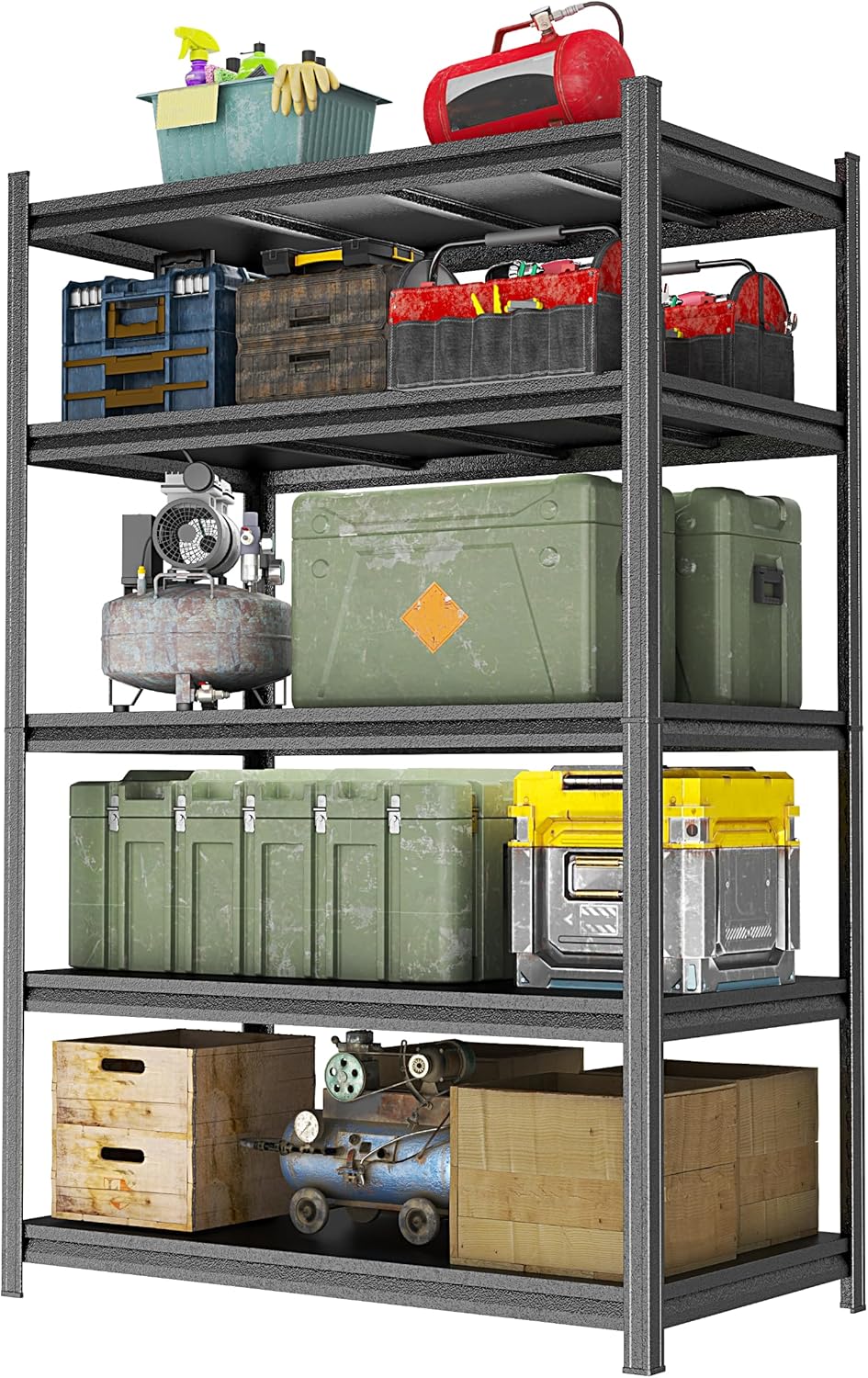 91nNmPhlLAL._AC_SL1500_.jpg Garage Shelving Unit, Heavy Duty Metal Adjustable Storage, Steel Shelves, Industrial Shelves for Heavy Tools and Equipment, Ideal for Garage, Basement, Black (5-Tier, 77.4" H x 47.2" W x 23.6" D) - Image 1