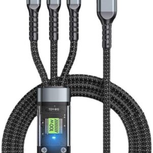ELONSEY Fast USB Cable Charger, 3-in-1 Multi Charging 100W, Type-C/Micro USB/Lightnning, Compatible with All Devices, Strong and Durable, Black, 1.2 Meters