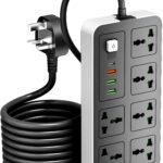 INFLUX 6-outlet 3-metre extension cord with USB ports, USB-C, surge protector and fused plug