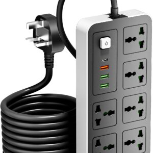 INFLUX 6-outlet 3-metre extension cord with USB ports, USB-C, surge protector and fused plug